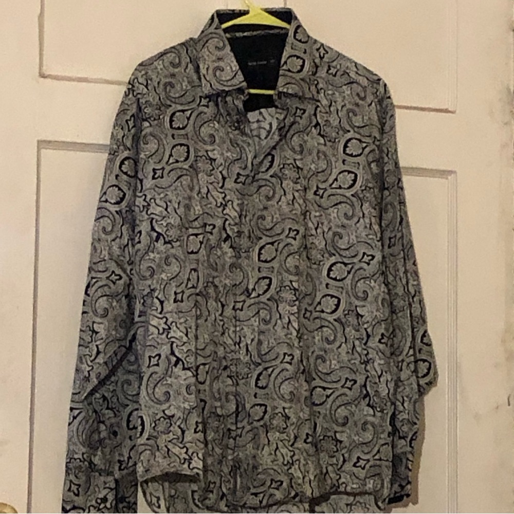 $228 SAKS FIFTH AVENUE MENS PAISLEY COTTON L-S SHIRT XL